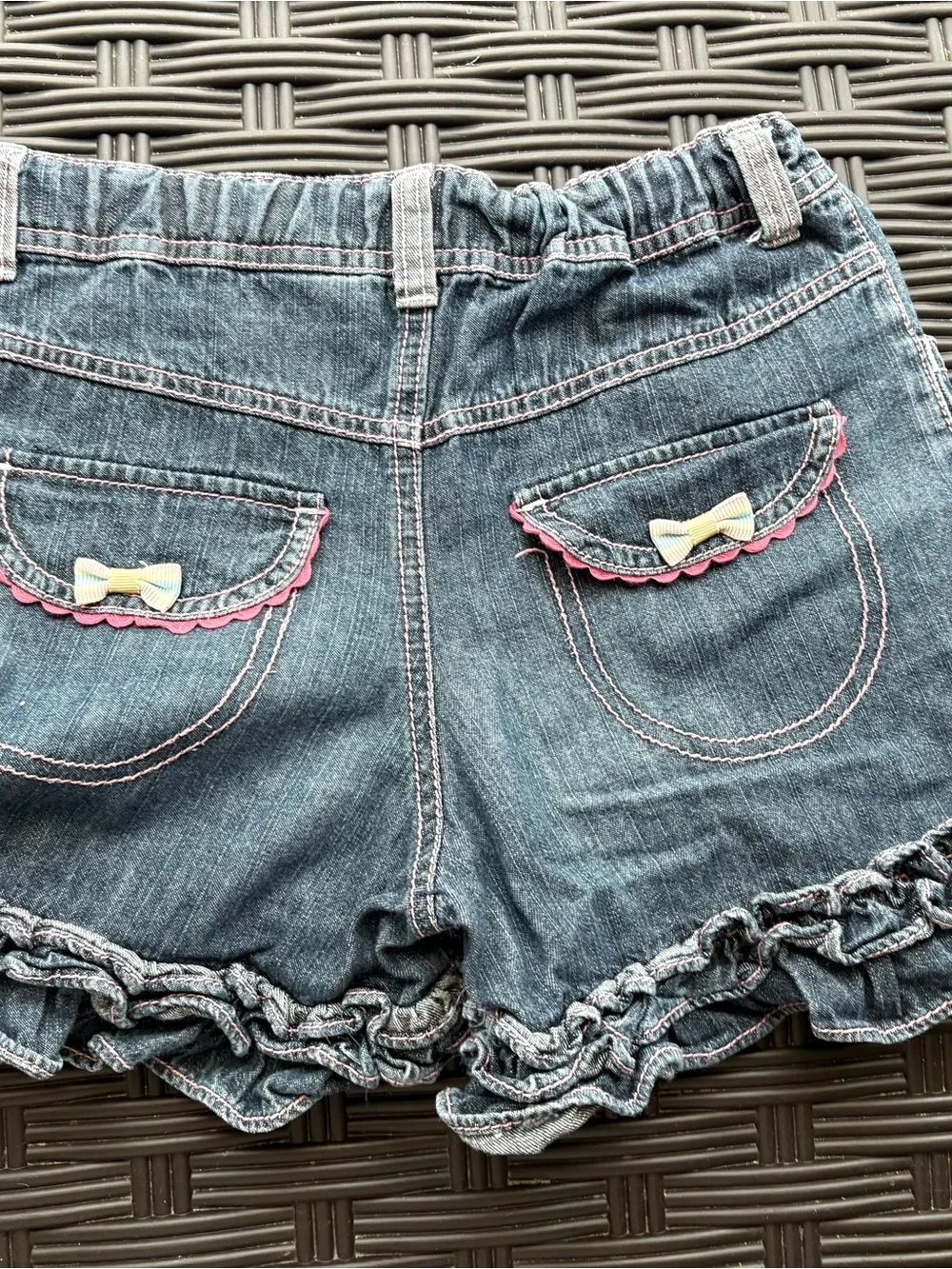 Mezzo Piano Girls Denim Ruffle Shorts in Dark Blue with Pink Accents